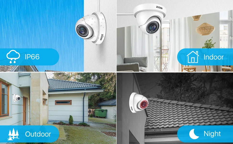ZOSI 8CH 1080p Wired Security Camera System – H.265+ DVR Recorder with 8× 2MP Outdoor HD‑TVI CCTV Cameras