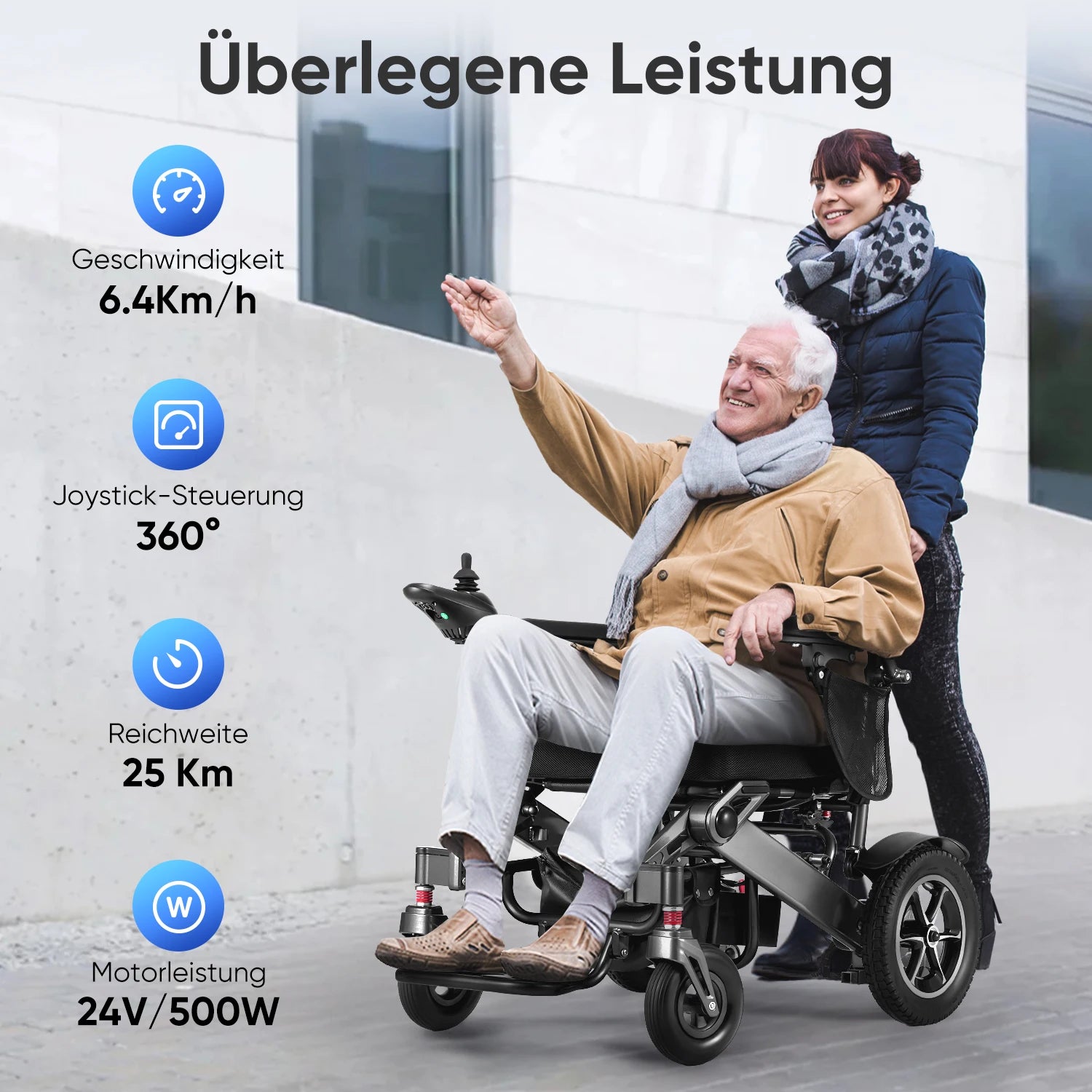 Electric Wheelchair – 30KM Travel Range, Lightweight, Foldable, Weatherproof, 500W Aluminum Frame