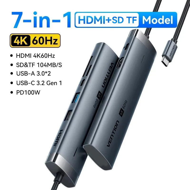 Vention USB‑C 9‑in‑1 Hub | HDMI 4K 60Hz, PD 100W, RJ45, USB 3.0 Docking Station
