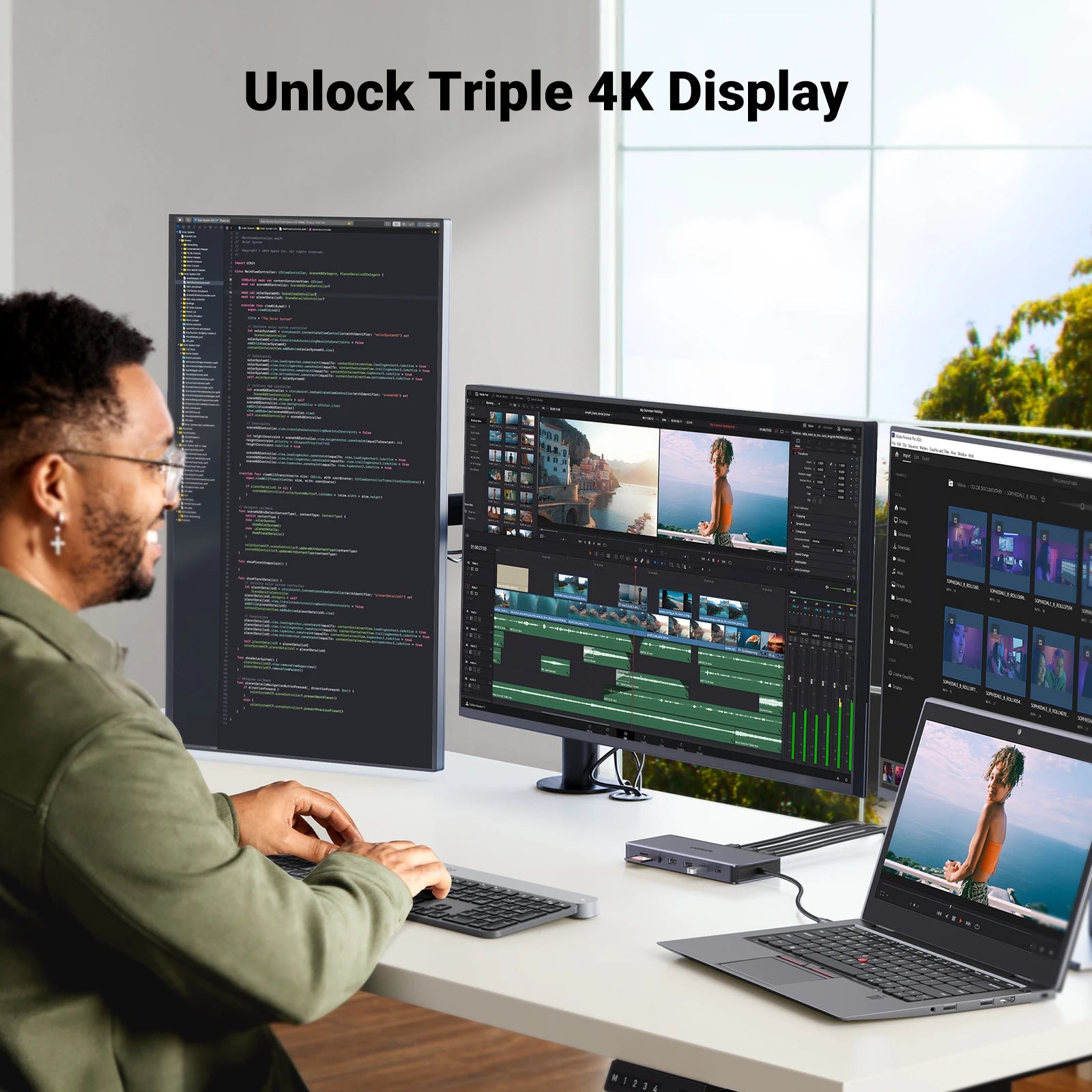 UGREEN 13-v-1 zvezdišče USB-C s trojnim zaslonom (DP 4K60Hz + dvojni HDMI 4K60Hz), USB-A/C 10Gbps