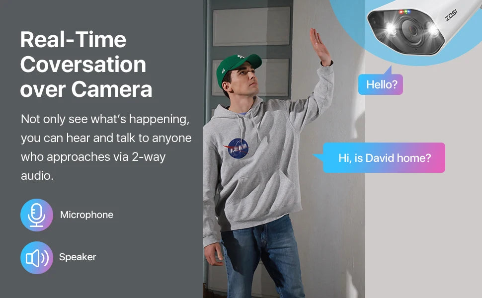 ZOSI 4K 8MP PoE dodana IP kamera – Ultra HD varnostna kamera z dvosmernim zvokom, barvnim nočnim vidom