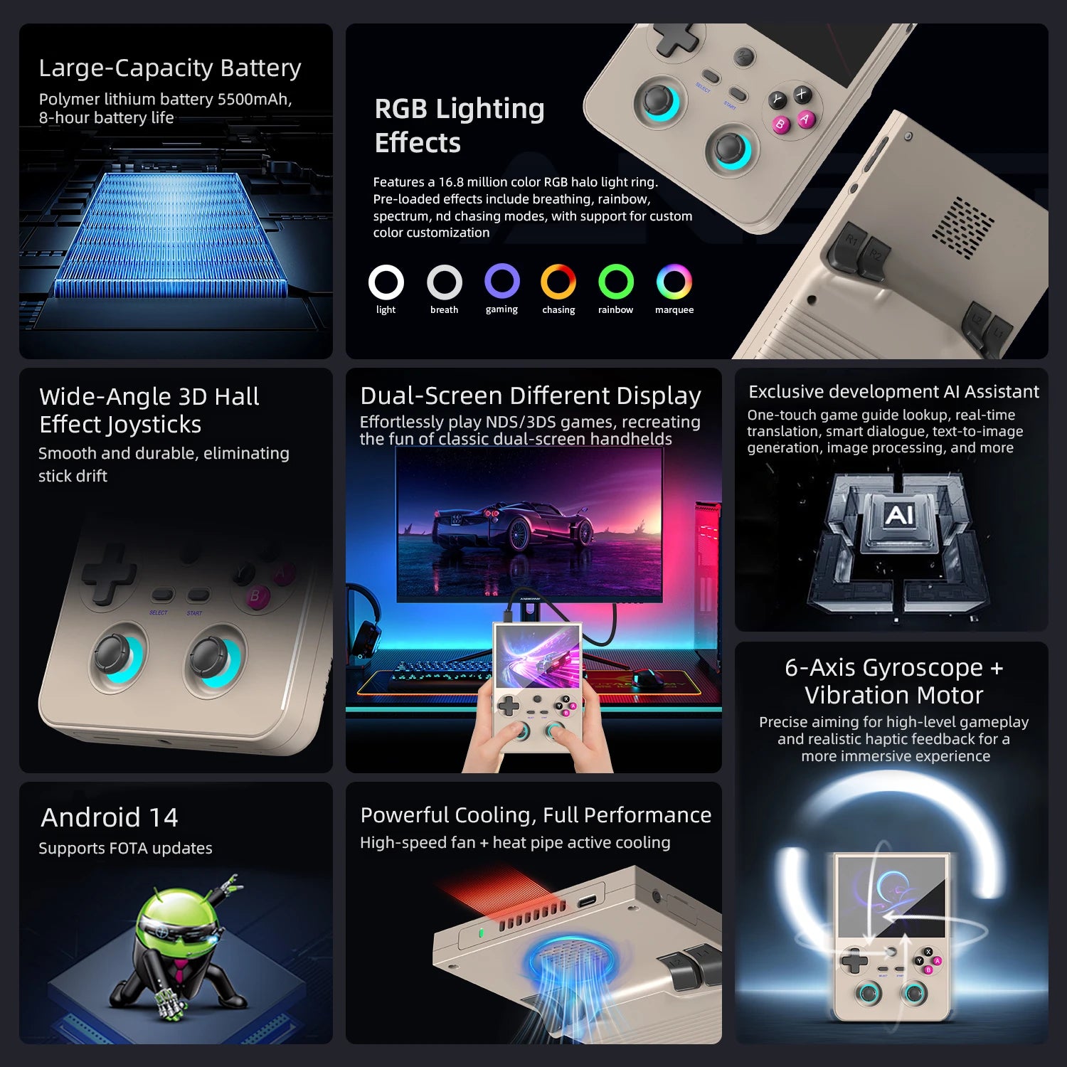 AMPOWN Anbernic RG477V Handheld Game Consoles 4.7-Inch LTPS Screen 120Hz Android 14 Portable Retro Video Gaming Player AI WIFI - Limetastore