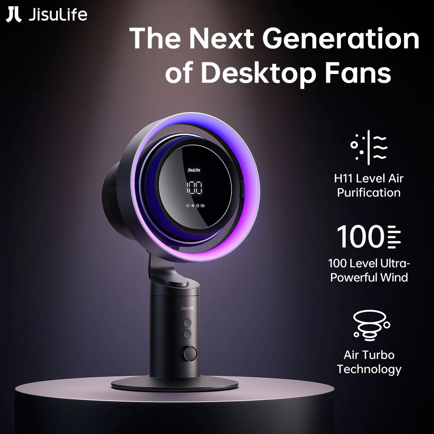JISULIFE H11 Pametni namizni ventilator in čistilec zraka – H11 HEPA filter, 10000mAh baterija