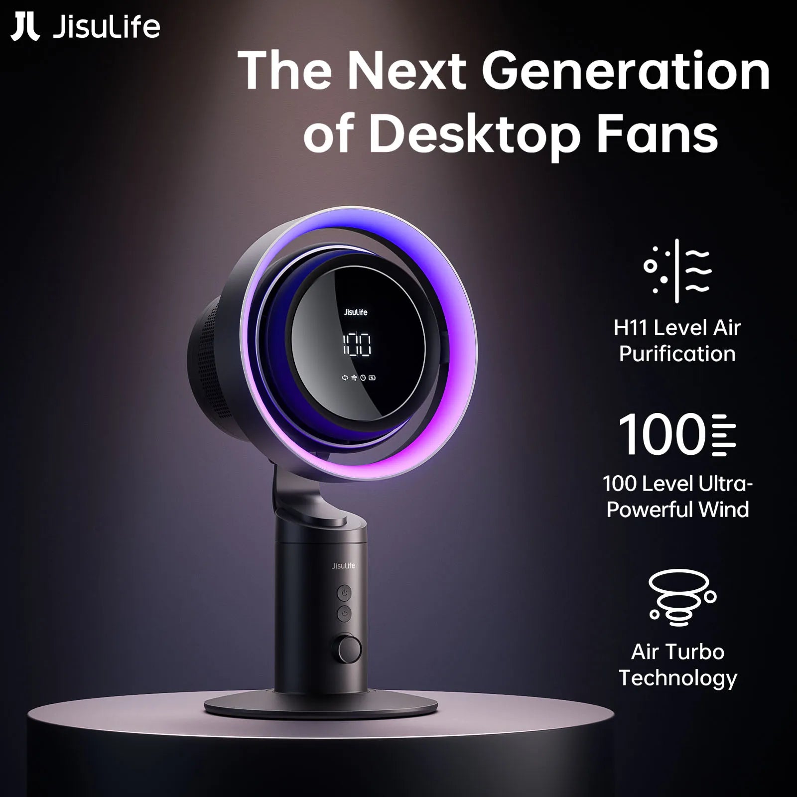JISULIFE H11 Pametni namizni ventilator in čistilec zraka – H11 HEPA filter, 10000mAh baterija