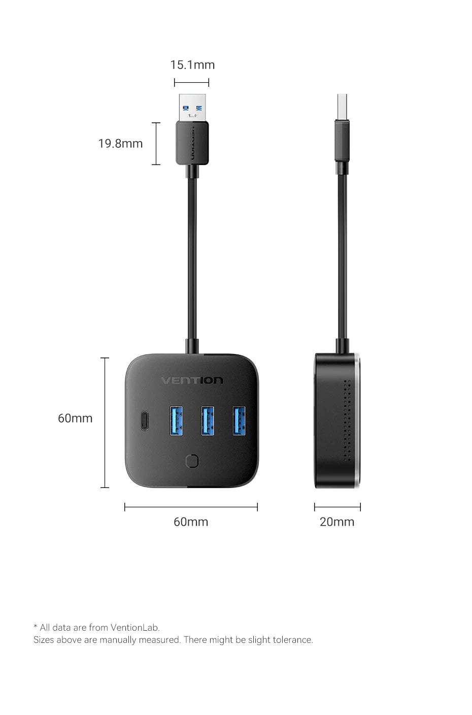 Vention USB 3.0 / USB-C 3.2 Gen1 RGB zvezdišče | 4-portni 5Gbps namizni razdelilnik za PC in prenosnik
