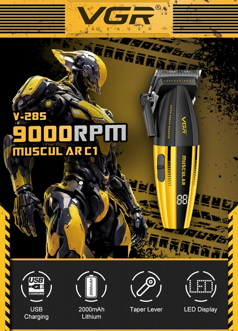 VGR V-285 Professional Hair Clipper – 9,000 RPM, 150-Min Runtime, 6 Combs