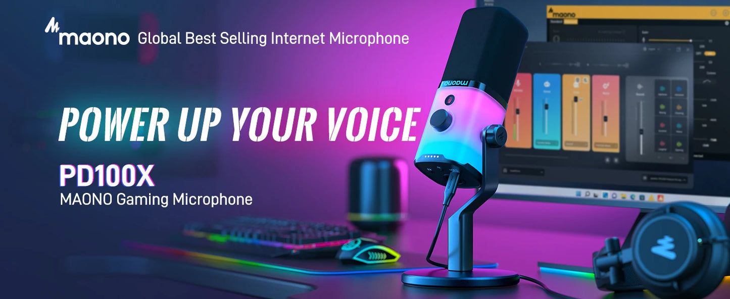Maono PD100X – USB/XLR Dynamic RGB Gaming Microphone | Noise Reduction, Mute Button & Headphone Monitoring for Streaming & Podcasting