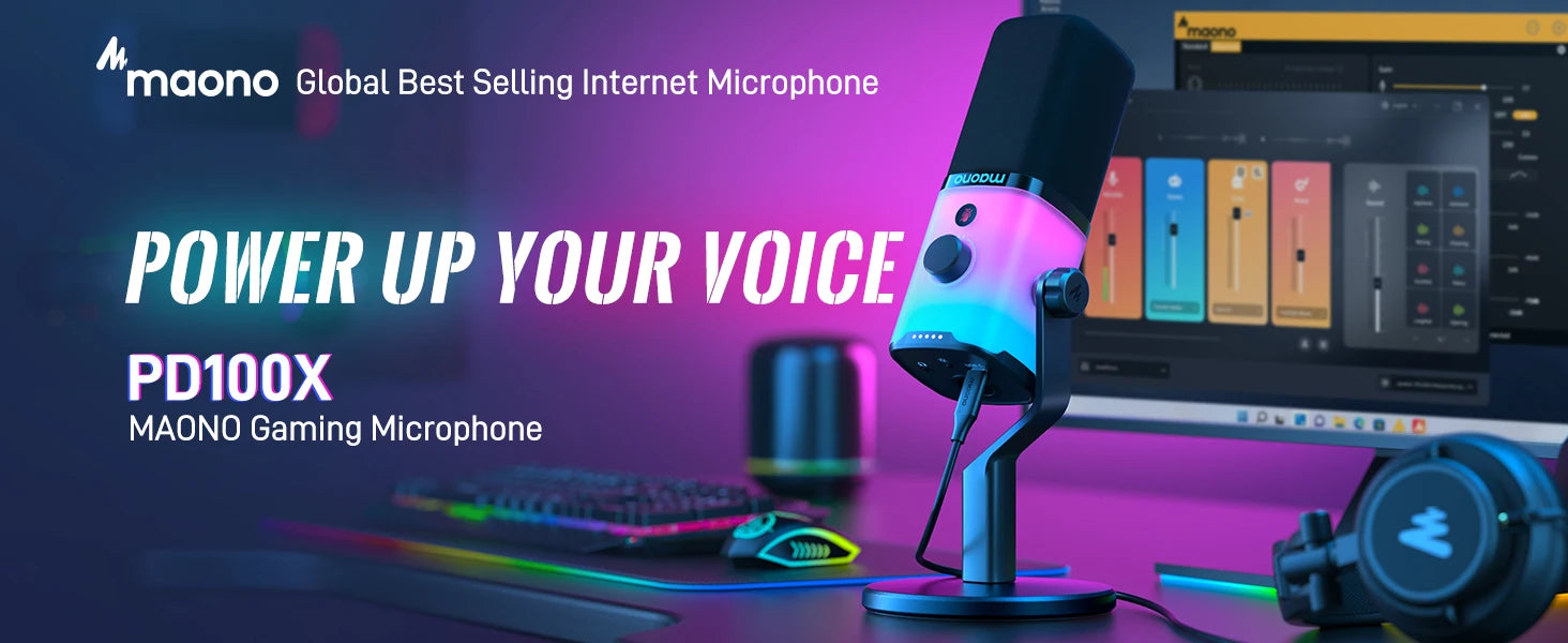 Maono PD100X – USB/XLR Dynamic RGB Gaming Microphone | Noise Reduction, Mute Button & Headphone Monitoring for Streaming & Podcasting