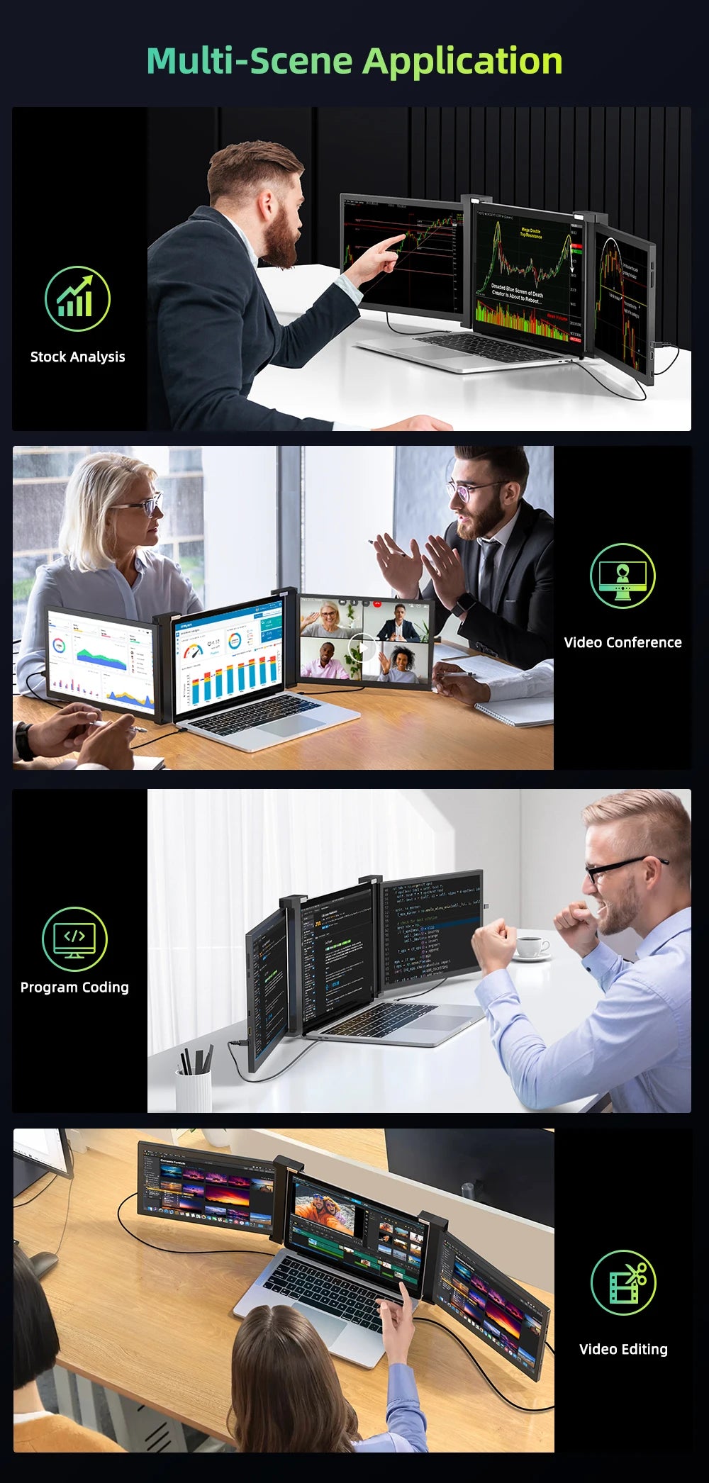 UPERFECT UStation Z 14 Triple Screen Laptop Monitor Extender - Portable Workstation for Dell, Mac, ASUS, HP, Plug & Play - Limetastore