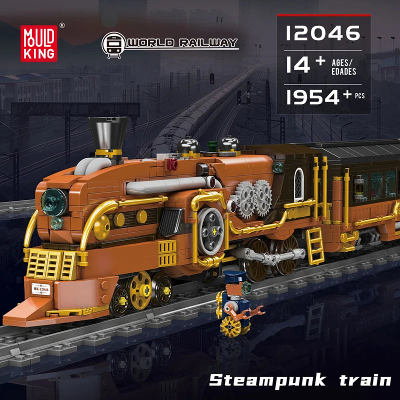 Mould King 12045 Motorized Steampunk Train | RC Technical Locomotive Building Blocks with Tracks - Limetastore