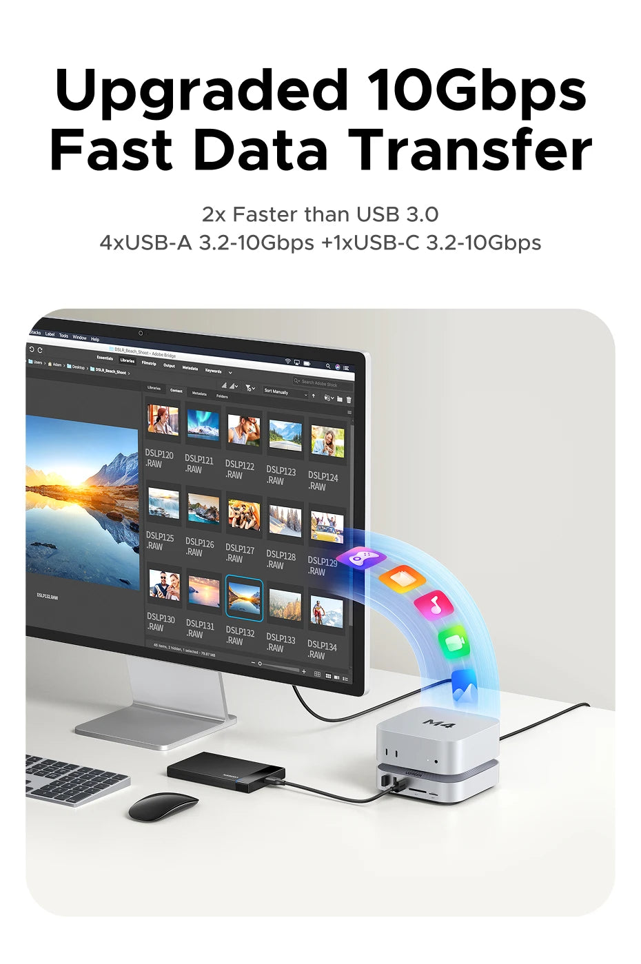 UGREEN 40Gbps Mac Mini M4 priklopna postaja z dvojnim USB-C, M.2 NVMe SSD ohišjem