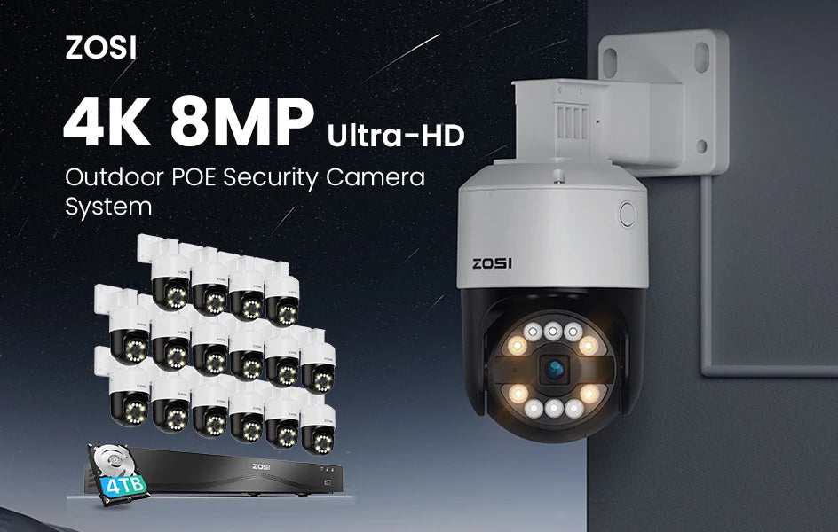 Varnostni kamerovni sistem ZOSI 4K 32CH PoE – 8MP zaznavanje ljudi/vozil z umetno inteligenco, NVR z dvojnim diskom in samodejno sledenje