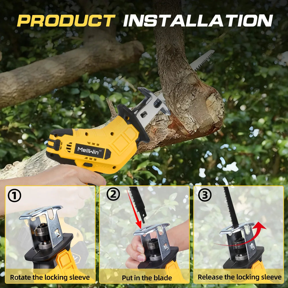 MELLWIN Cordless Electric Reciprocating Saw Multifunction Cut Saw Metal Wood PVC Pipe Cutting Tool For Makita 18VBattery Pin - Limetastore
