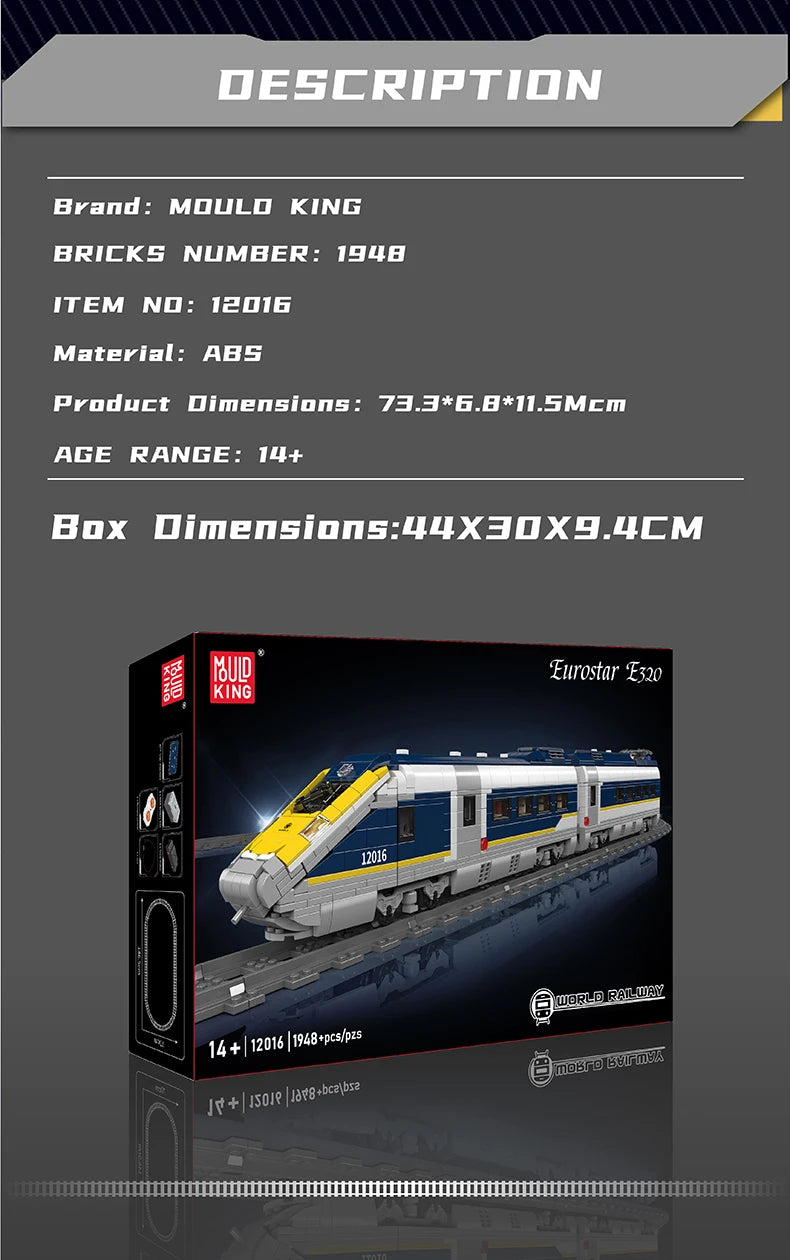 Mould King 12016 Motorized Europe Star E320 Train Building Set | RC High-Speed Locomotive with Tracks - Limetastore