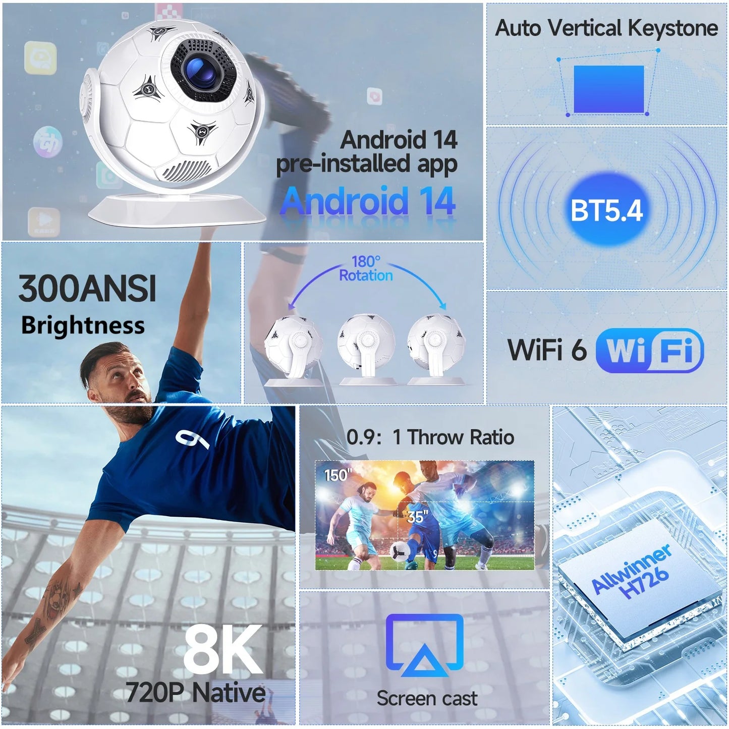 Pametni projektor Magcubic HY300F Football Edition | Android 14 in podpora za 8K