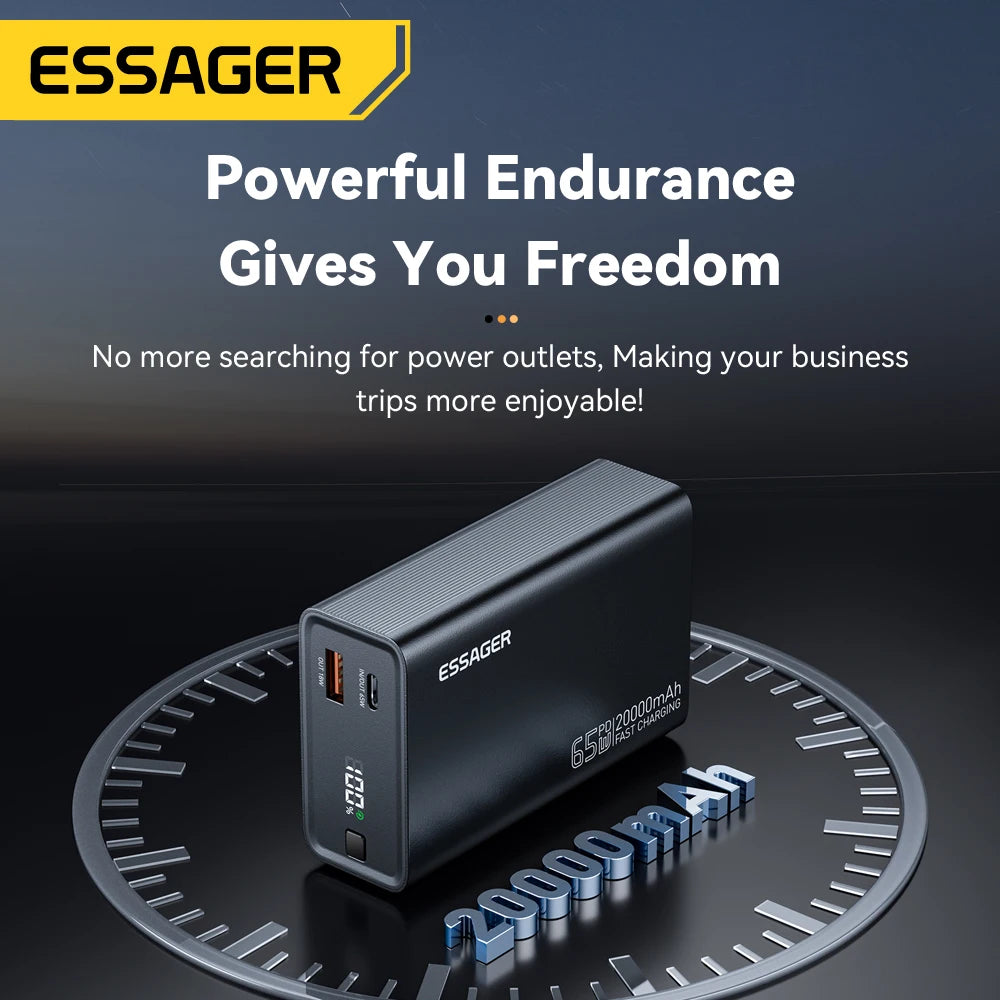 ESSAGER 20000 mAh prenosna baterija 65 W PD za iPhone 17 MacBook