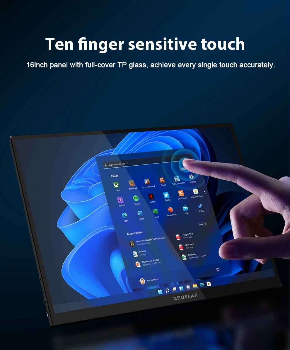 ZEUSLAP 16" 2.5K 144Hz Touch Portable Monitor | 2560×1600, 100% sRGB, 500 nits