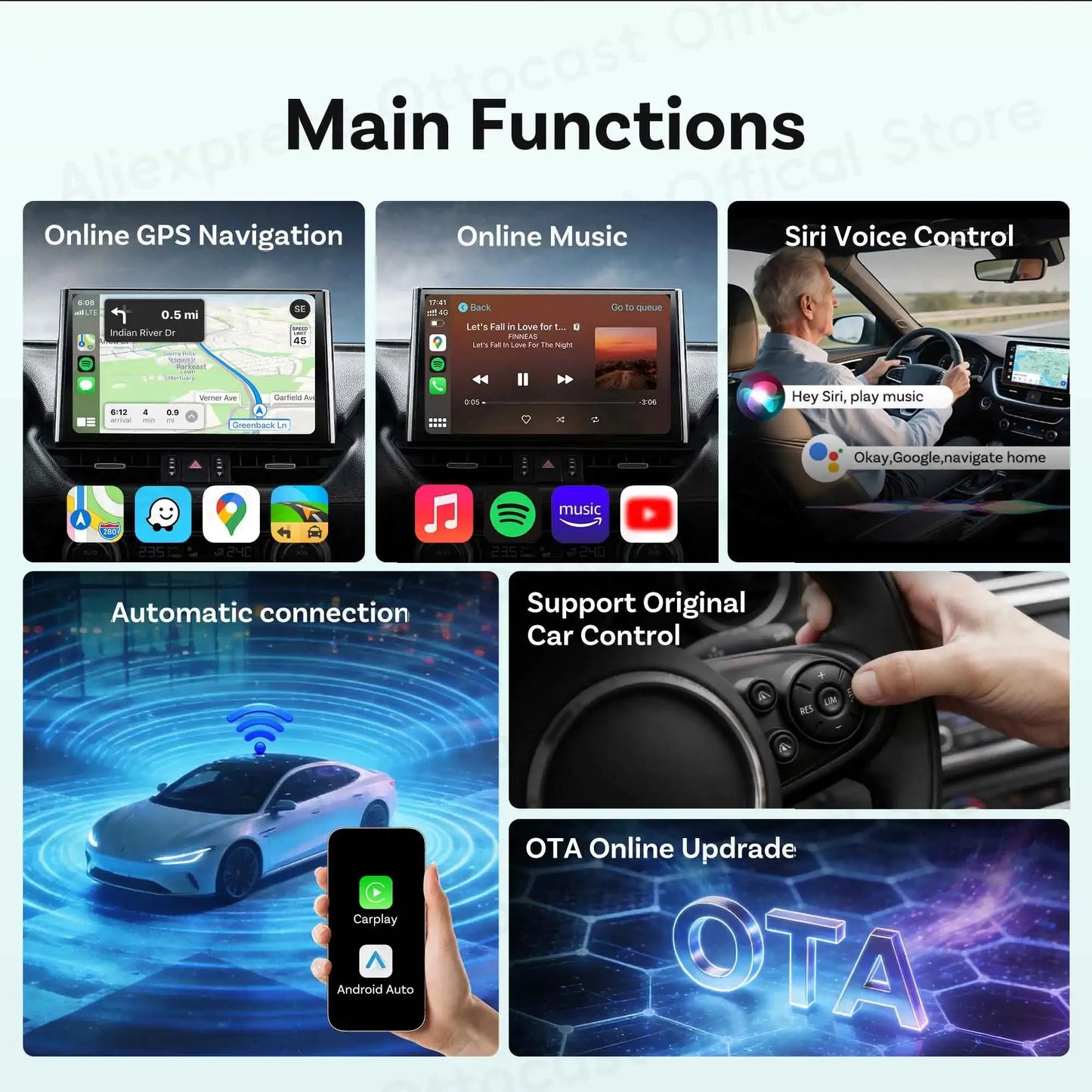 Brezžični adapter CarPlay in Android Auto OTTOCAST Mini Nova 3.0