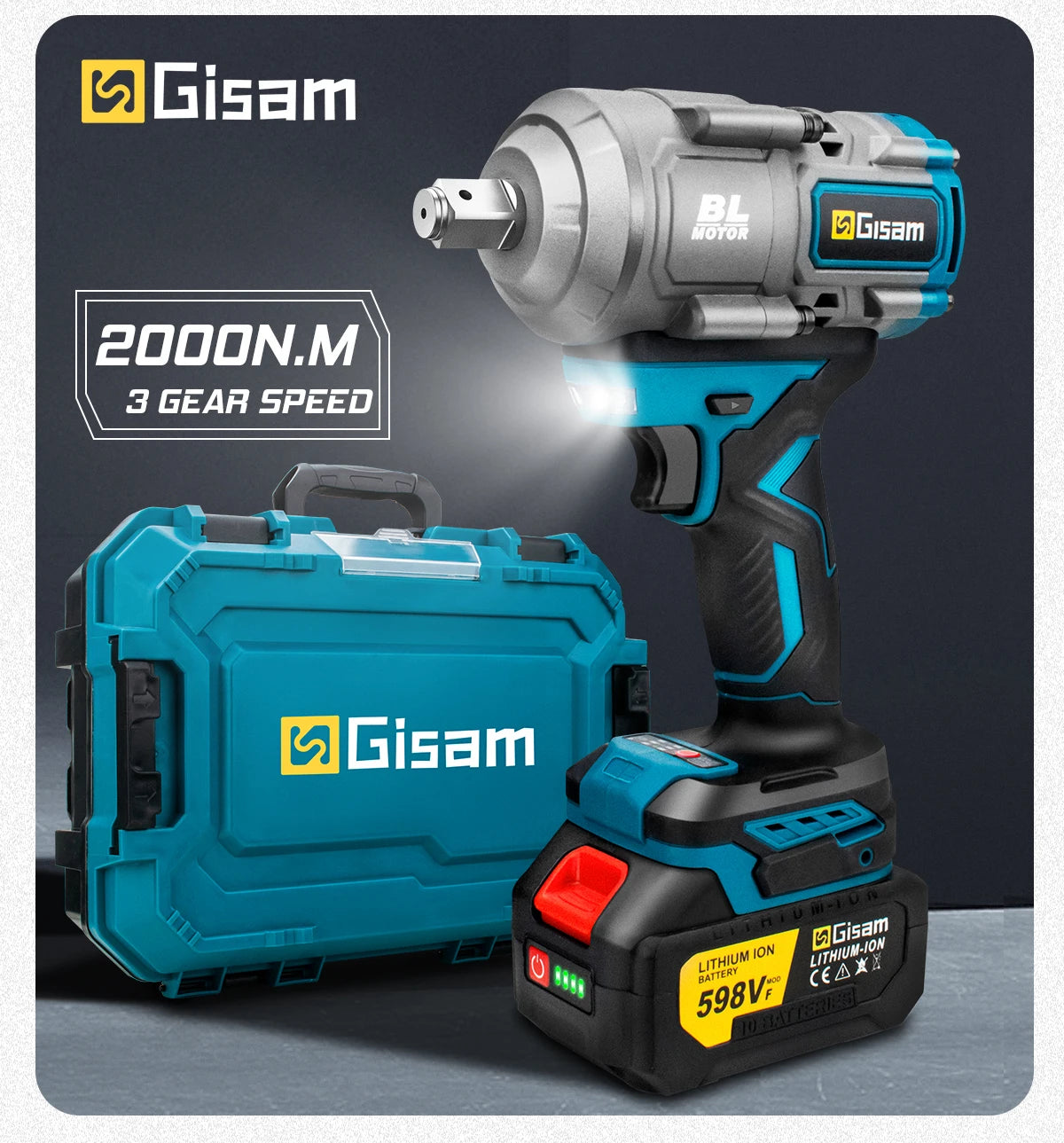 Gisam 2000Nm udarni vijačnik brez krtačk 1/2"