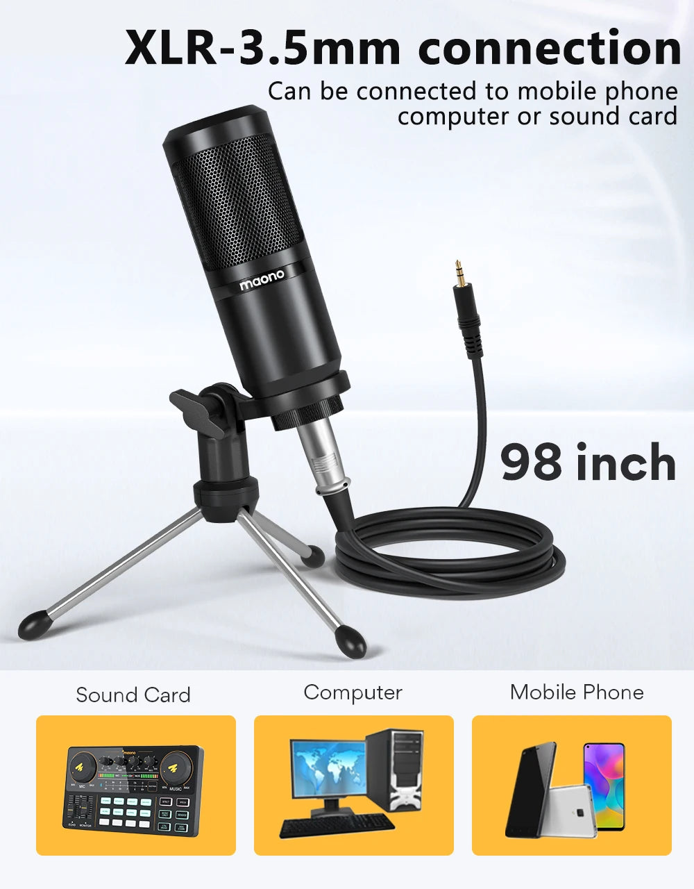 Maono PM360TR – 3.5mm Condenser Podcast Microphone | Desktop Mic for PC, Laptop, Phone, Sound Cards, YouTube, Gaming & Recording