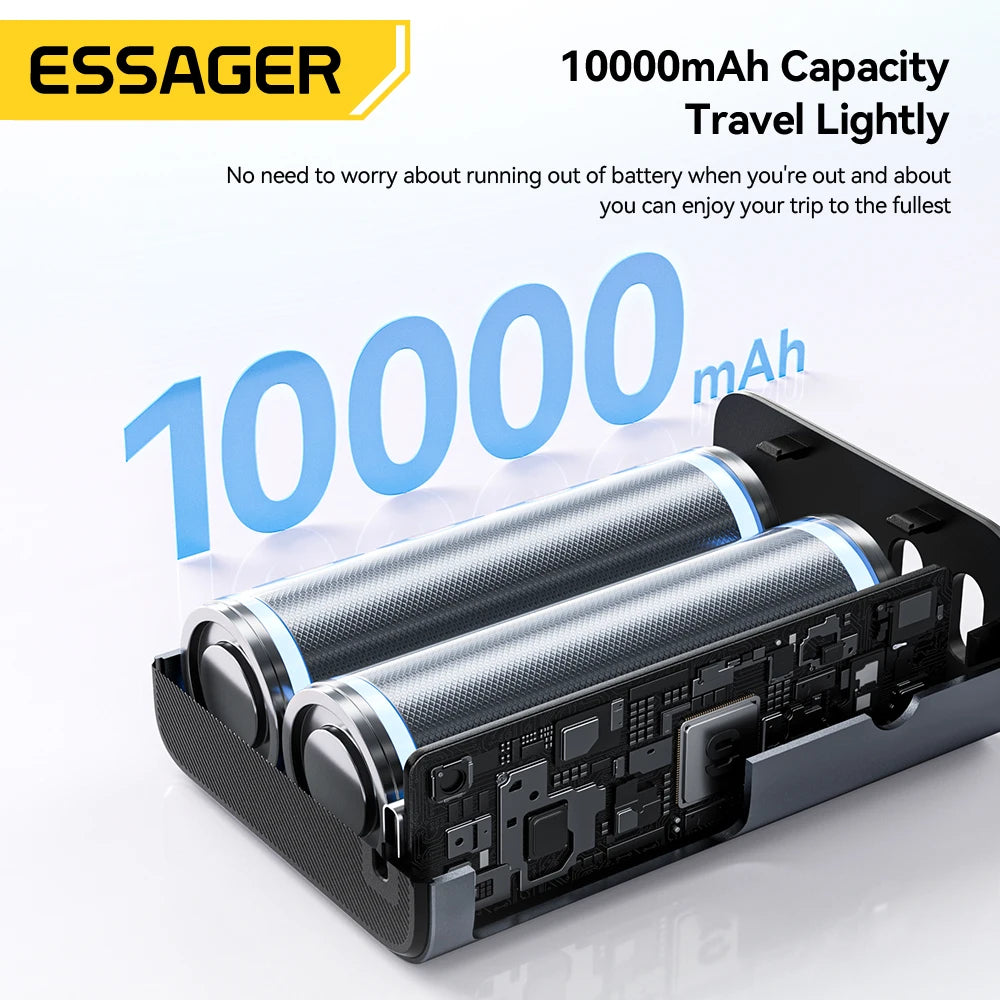 ESSAGER 45W Power Bank 10000 mAh z vgrajenim kablom USB-C