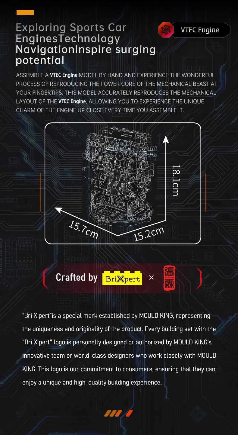 Mould King 10234 Motorized VTEC Engine Building Set | JDM L4 Model - Limetastore
