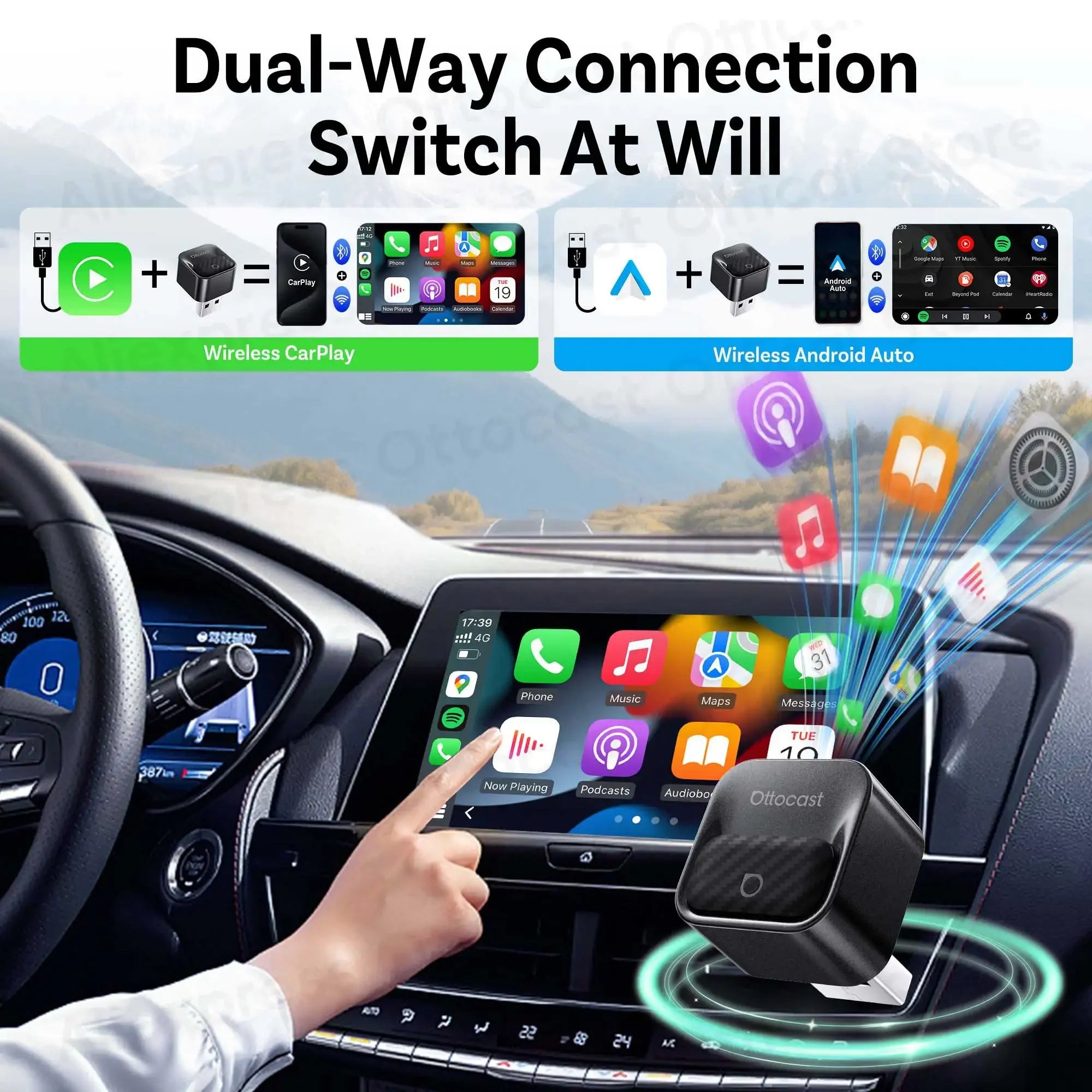 Brezžični adapter OTTOCAST Mini Core za CarPlay in Android Auto