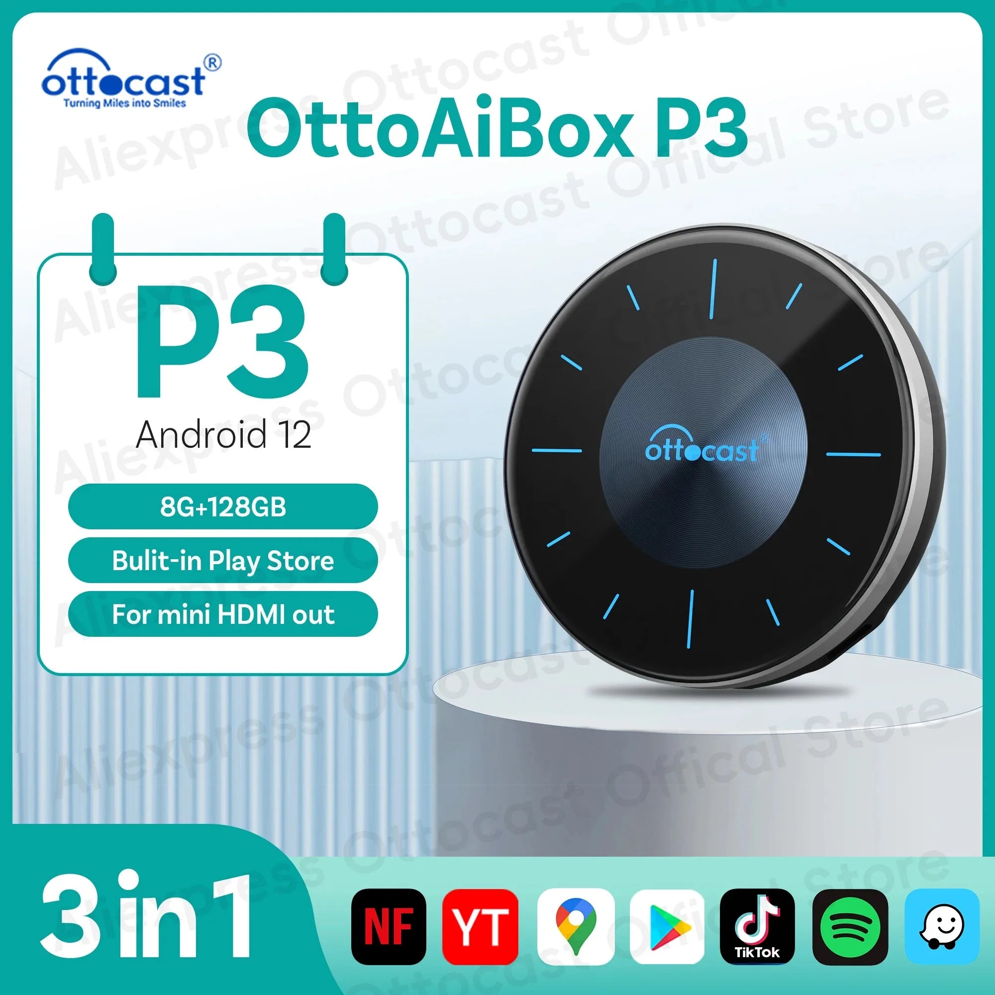 OTTOCAST P3 Wireless CarPlay Android AI Box with HDMI