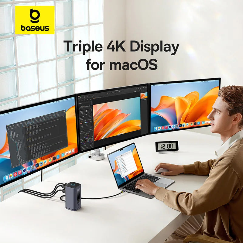 Baseus 11‑in‑1 USB‑C HUB for Mac M3/M2/M1 | HDMI 4K@60Hz, MST Triple Display, PD100W Docking Station