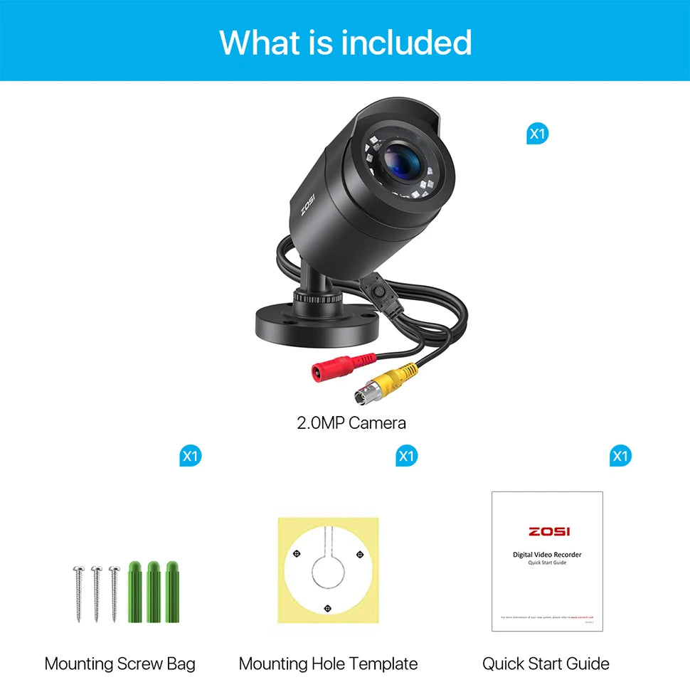ZOSI 1080p 4-v-1 varnostna kamera – 2 MP zunanja vodoodporna CCTV s 3,6 mm objektivom, 24 IR LED-diodami in 24 m nočnega vida