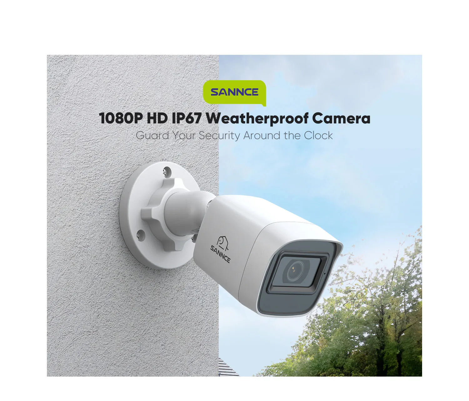 SANNCE 1080P 2MP CCTV kamera | IR-Cut nočno snemanje, snemanje zvoka, vodoodporno ohišje (bela)