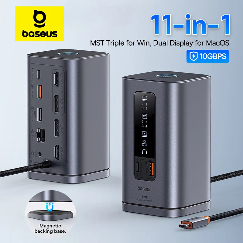 Baseus 11‑v‑1 zvezdišče USB‑C | DP 4K@60Hz, HDMI, trojni zaslon, RJ45, PD 100W, priklopna postaja USB 3.1