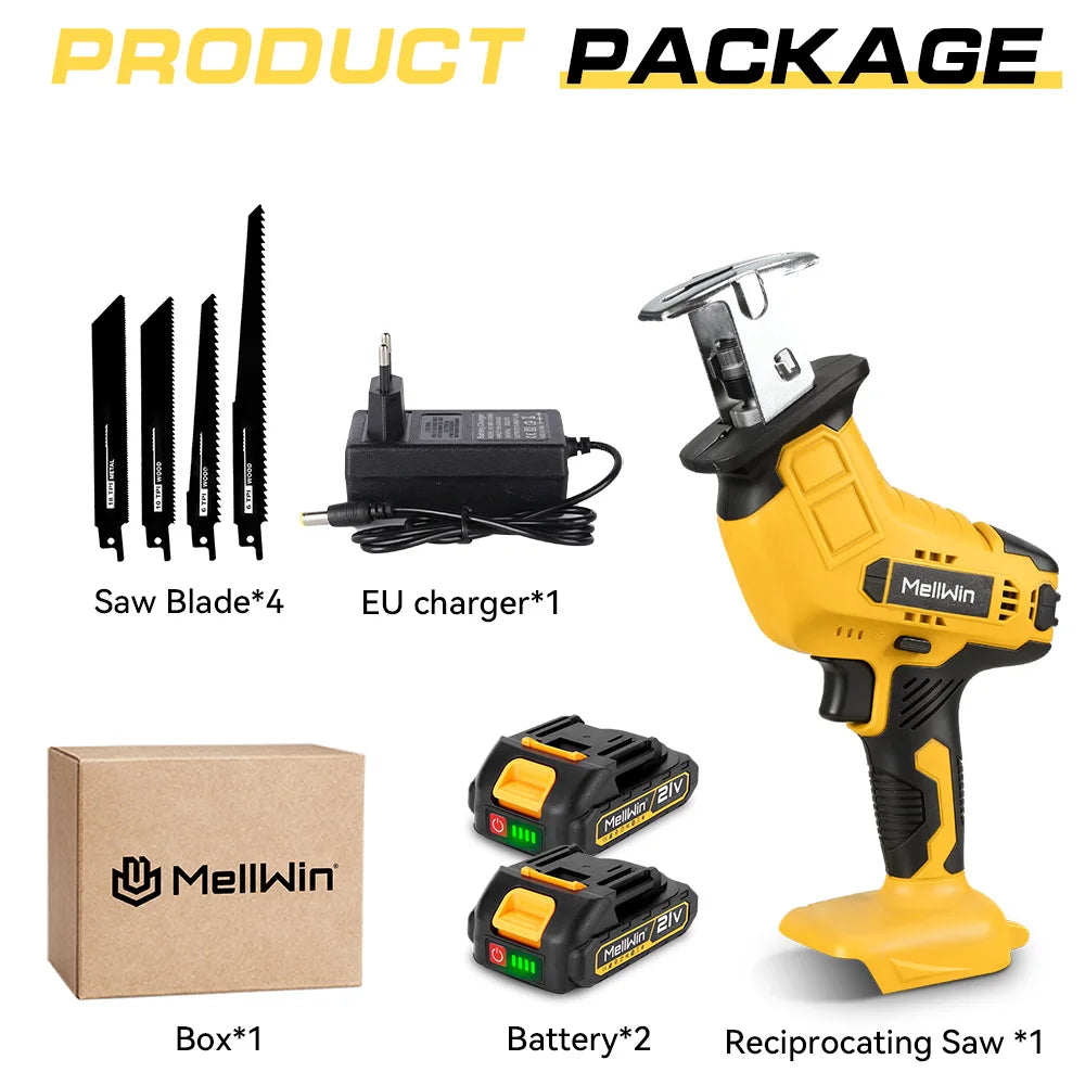 MELLWIN Cordless Electric Reciprocating Saw Multifunction Cut Saw Metal Wood PVC Pipe Cutting Tool For Makita 18VBattery Pin - Limetastore