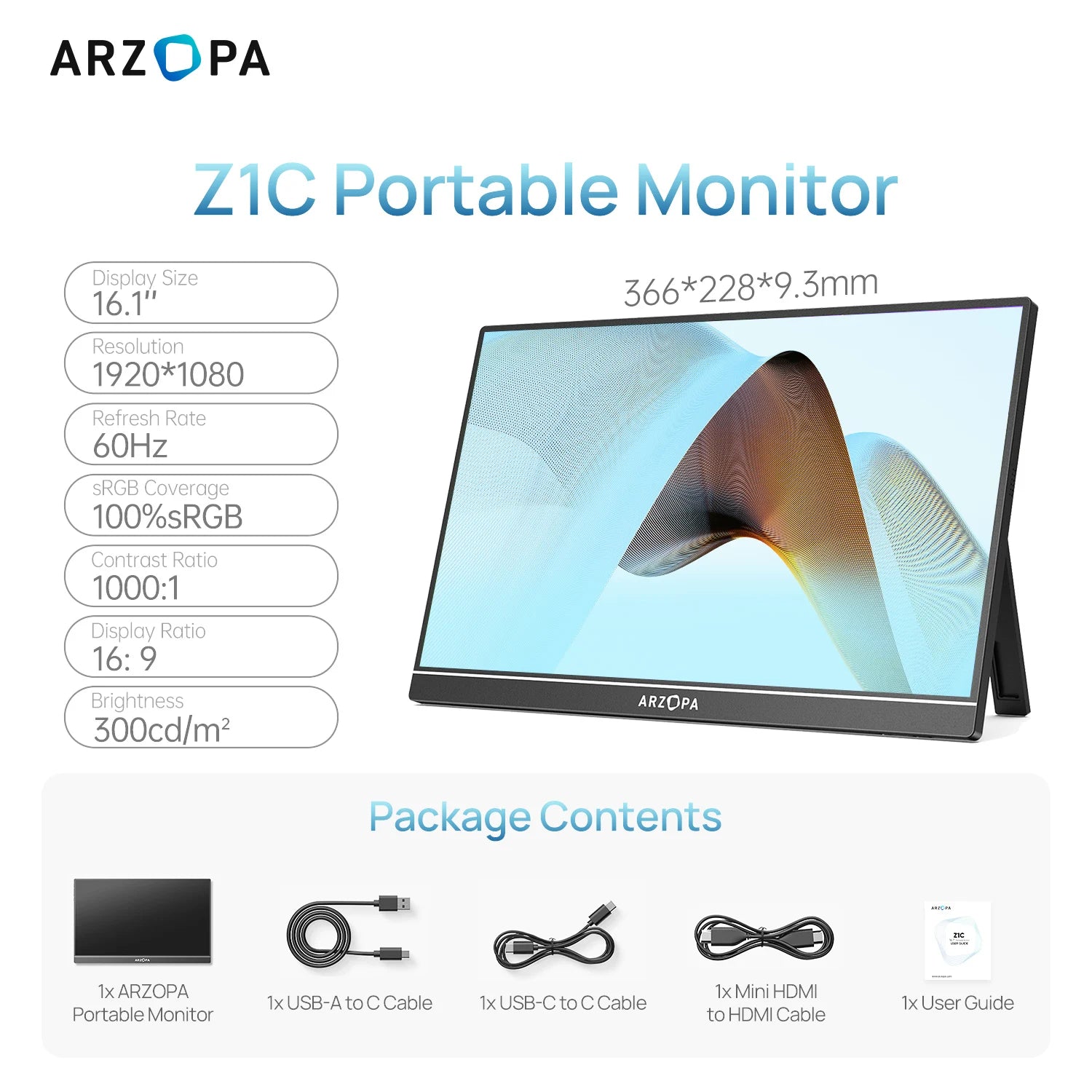 ARZOPA 16/16.1" Portable Monitor | 1K/2.5K, 60–144Hz, IPS, USB‑C & Mini HDMI