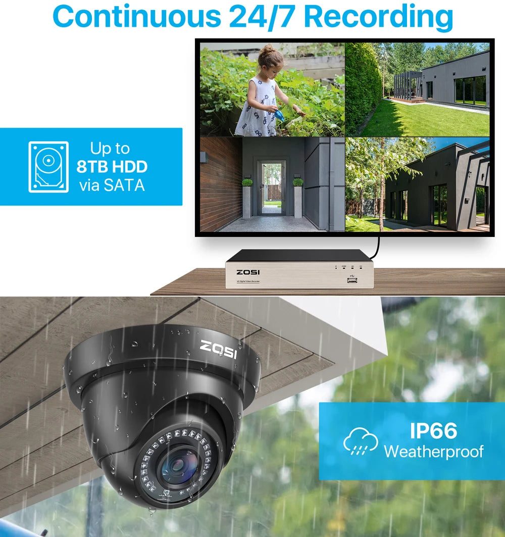 ZOSI 1080p zunanja varnostna kamera – vodoodporna nadzorna kamera 4 v 1 AHD/TVI/CVI/CVBS