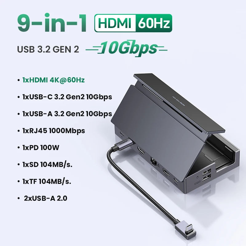 UGREEN 9-v-1 Steam Deck priklopna postaja s HDMI 4K60Hz, RJ45 Ethernet, PD100W, USB-A/C