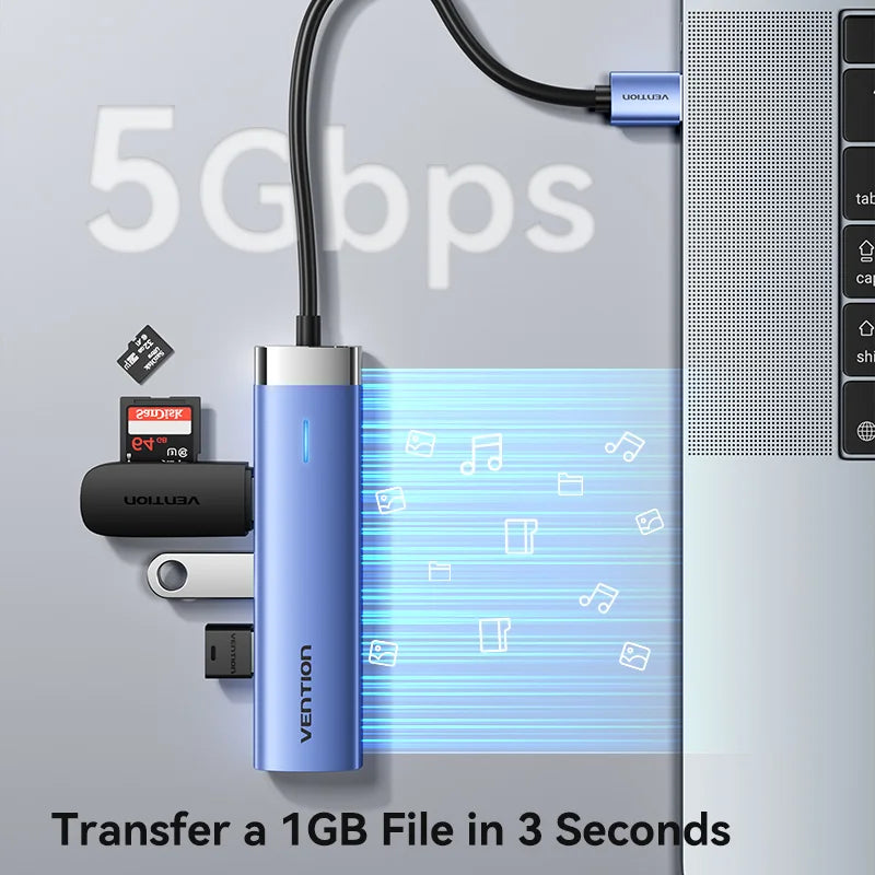 Vention USB 3.0 Ethernet HUB | Gigabit RJ45 1000Mbps Adapter with USB Expansion