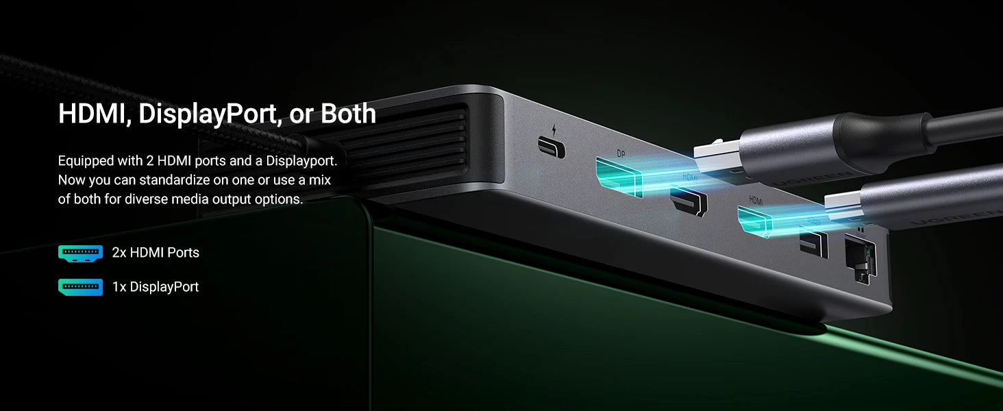 UGREEN 13-v-1 zvezdišče USB-C s trojnim zaslonom (DP 4K60Hz + dvojni HDMI 4K60Hz), USB-A/C 10Gbps
