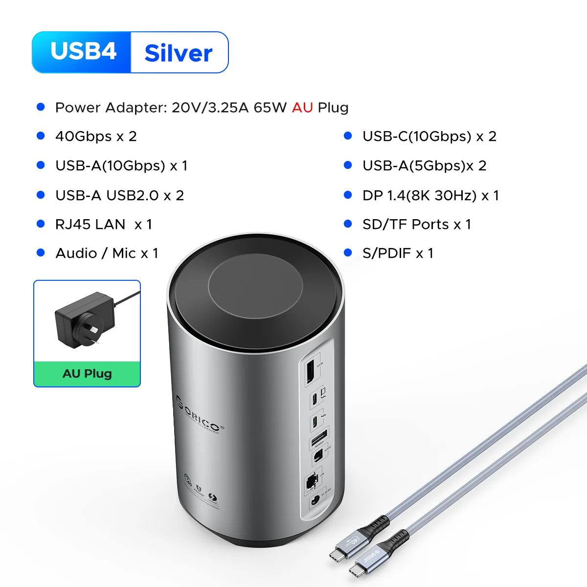 ORICO USB4 Type-C priklopna postaja za MacBook Pro M1/M2 z 8K HDMI, DisplayPort