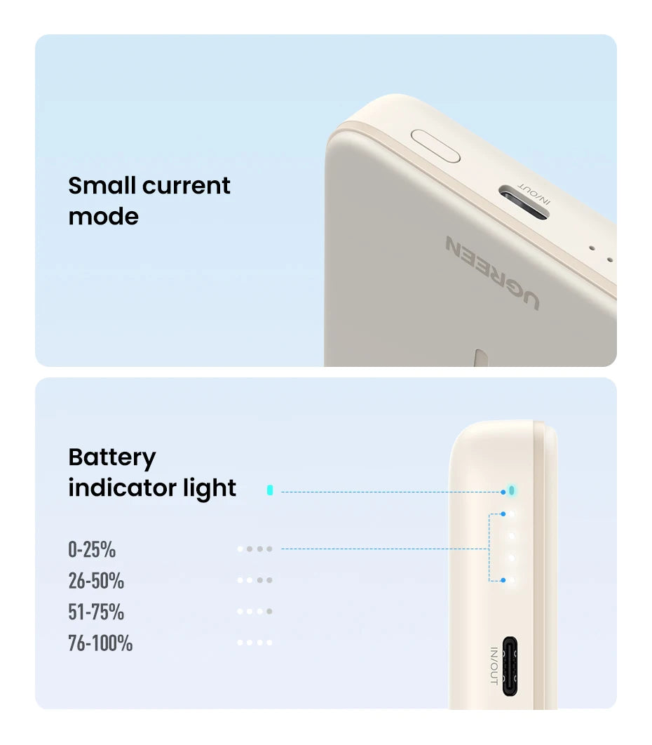 UGREEN PD20W magnetna prenosna baterija – 10000 mAh prenosna zunanja baterija za hitro brezžično polnjenje