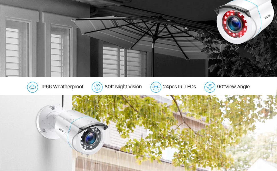 ZOSI 1080p 2MP žični varnostni sistem za dom – 8-kanalni H.265+ DVR s 4/8 zunanjimi nočnimi kamerami