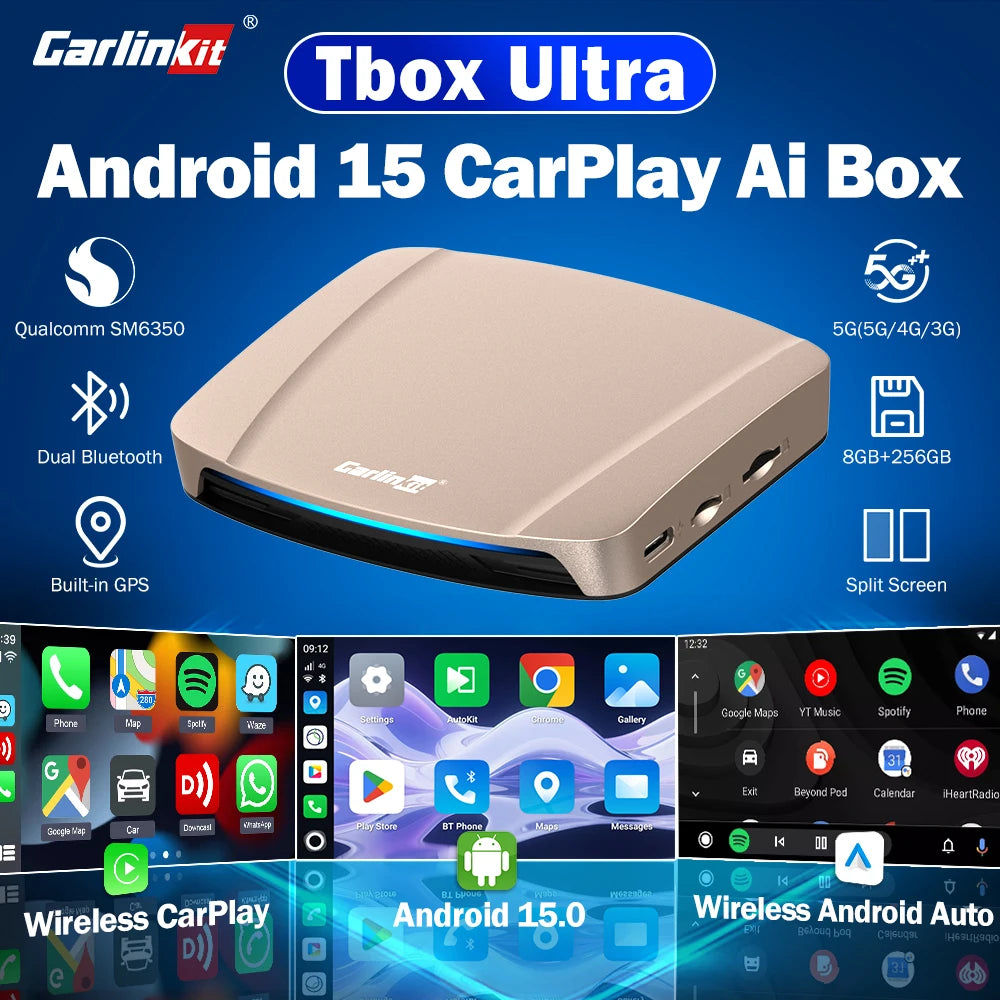 CarlinKit Tbox-Ultra Android 15 8+128GB Brezžični CarPlay AI Box