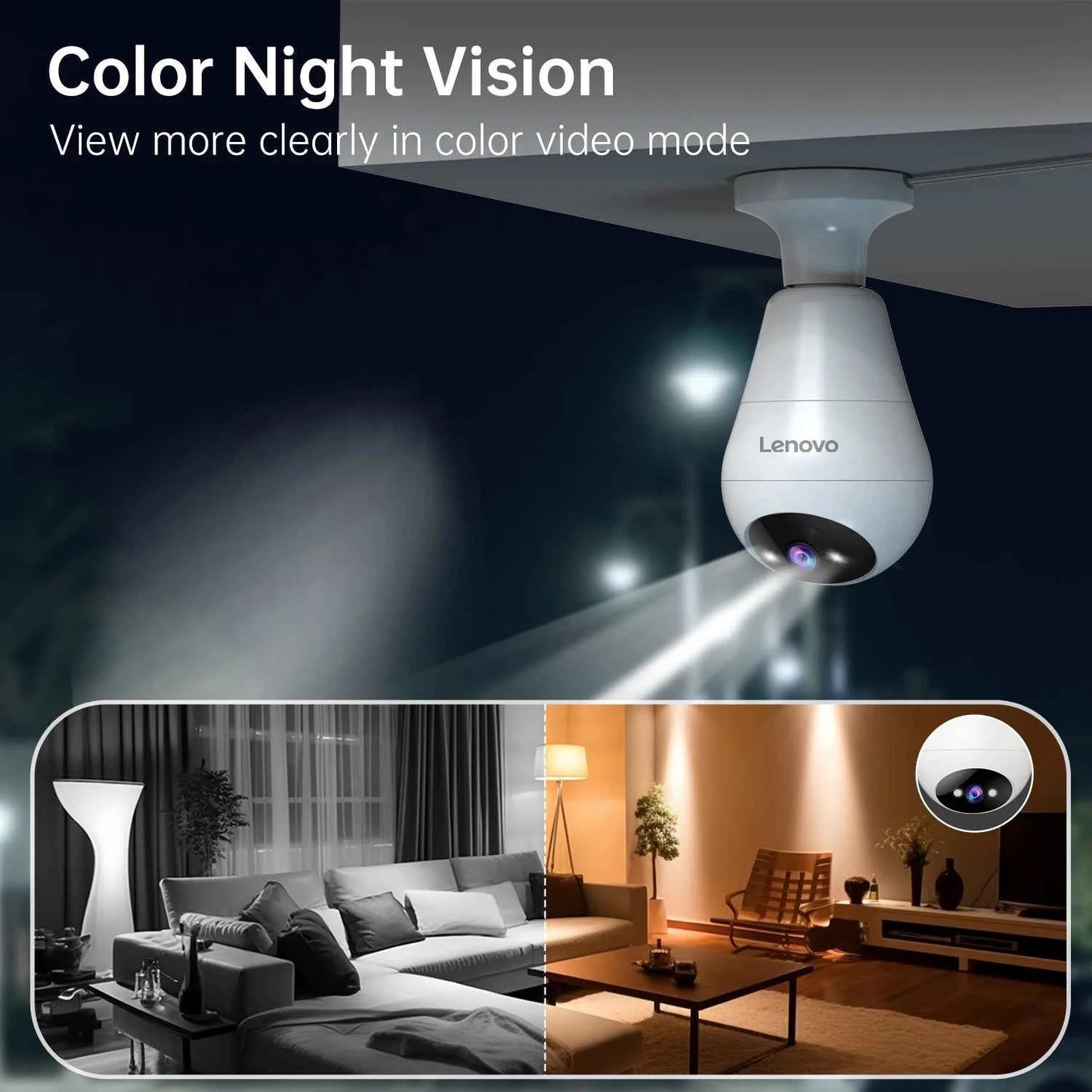 Lenovo 2K E27 Bulb WiFi Camera Home Indoor Video Surveillance Camera Color Night AI Tracking Security PTZ IP Camera Baby Monitor - Limetastore