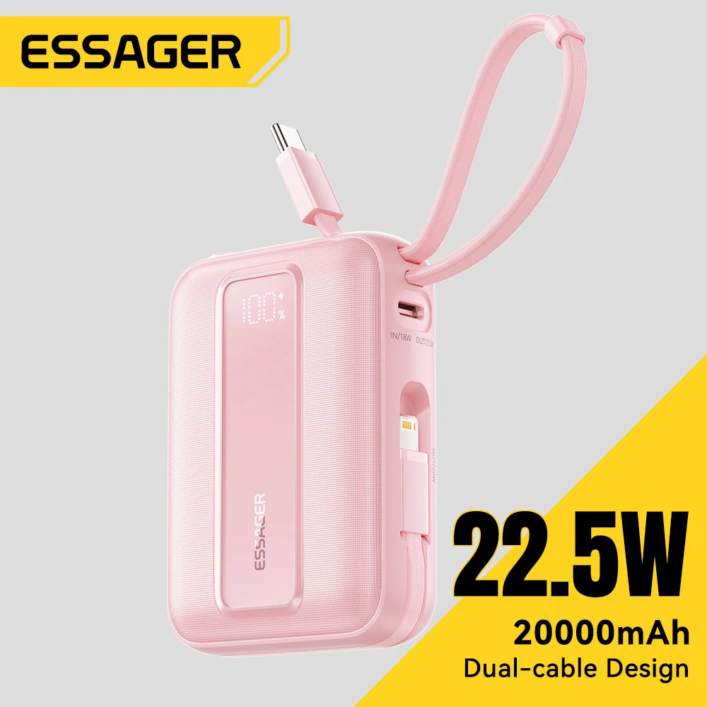 ESSAGER Mini prenosna baterija 20000mAh s kabli 22.5W PD