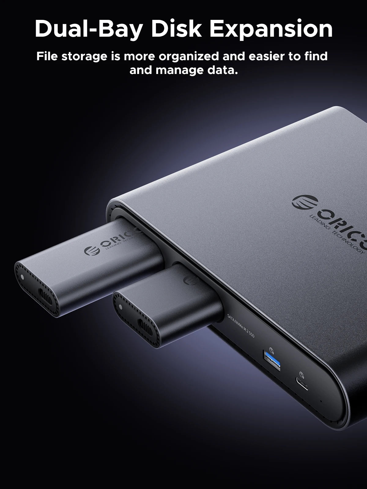 ORICO USB‑C Triple Display Docking Station with Dual M.2 NVMe/SATA SSD Enclosures