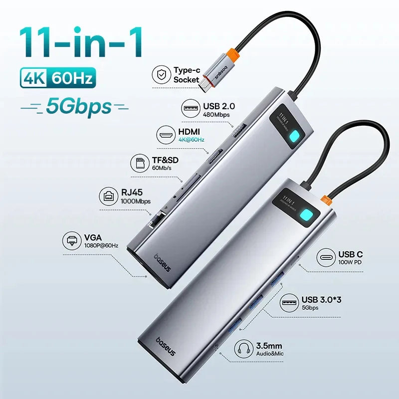 Baseus USB-C Hub | HDMI 4K, USB 3.1 10Gbps, RJ45 Ethernet, SD/TF priklopna postaja za MacBook