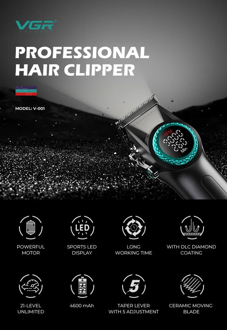 VGR Hair Clipper Cordless Hair Trimmer Professional Hair Cutting Machine Rechargeable Haircut 9000 RPM Clipper for Men V-001