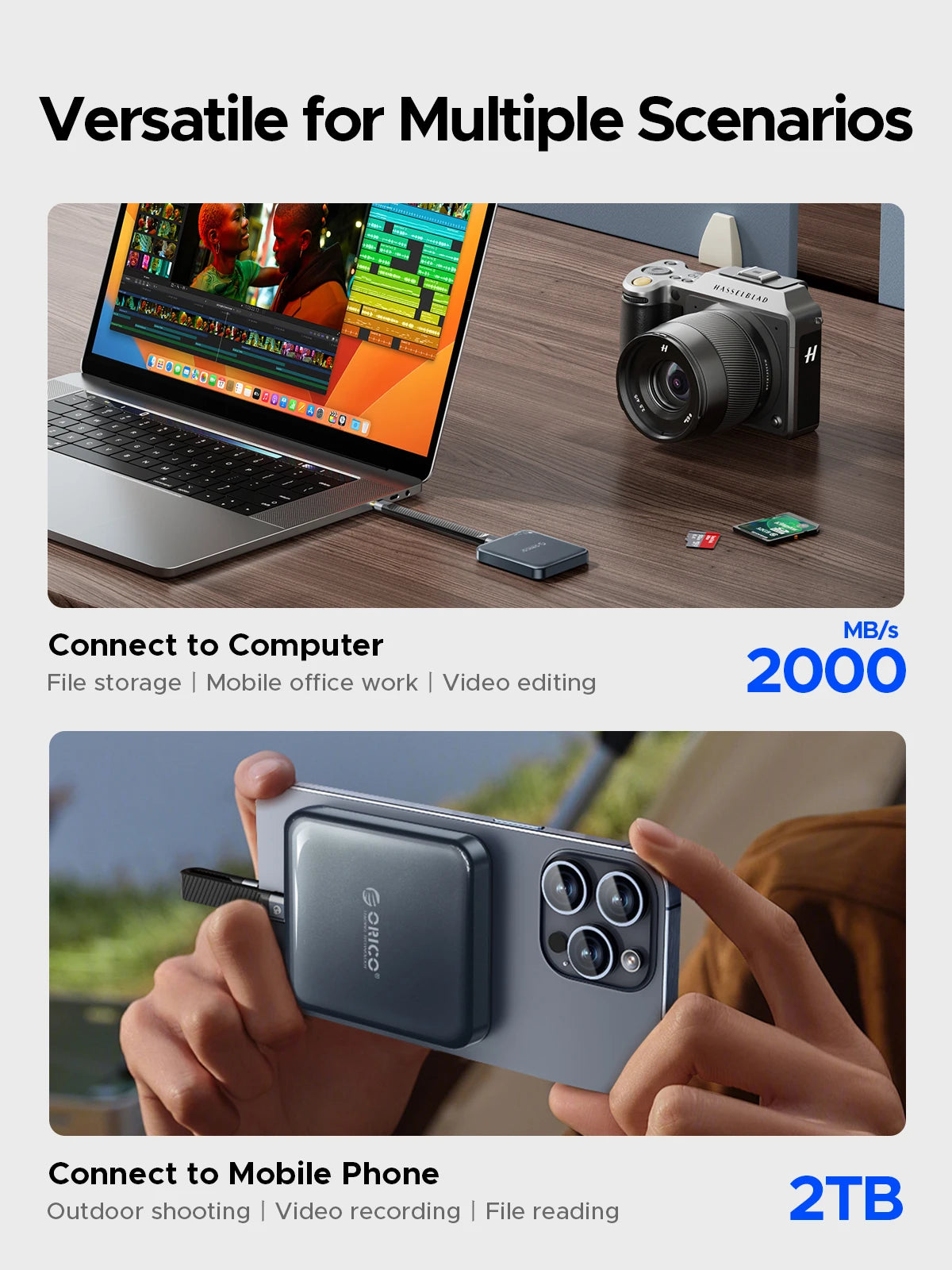 ORICO magnetni prenosni SSD USB3.2 20Gbps podpira snemanje videoposnetkov 4K ProRes za zunanji SSD disk serije iPhone 15 Pro