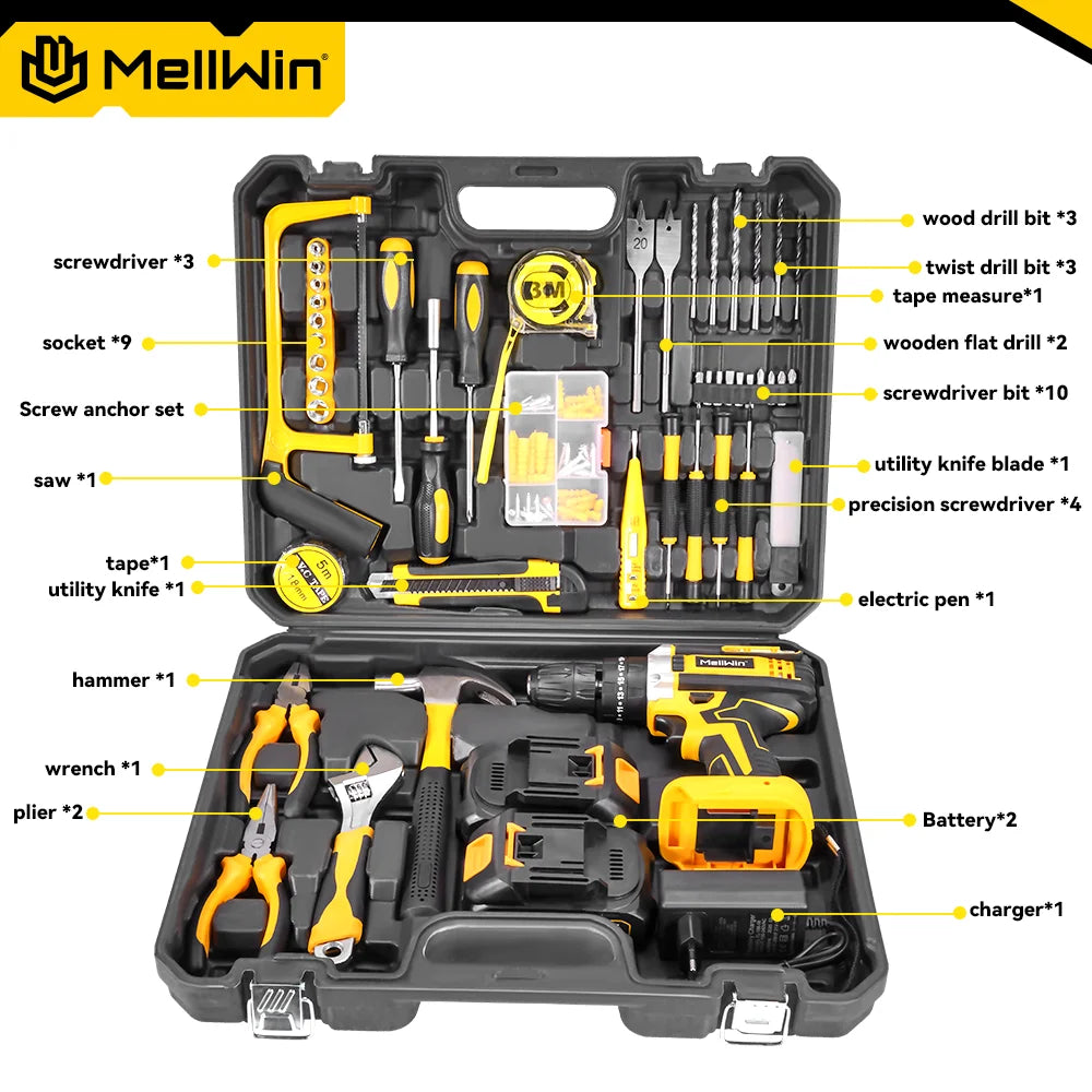 MELLWIN 25+3 Torque Electric Impact Drill 2 Speed Adjustable Cordless Electric Screwdriver Power Tool For Makita 18V Battery Pin - Limetastore