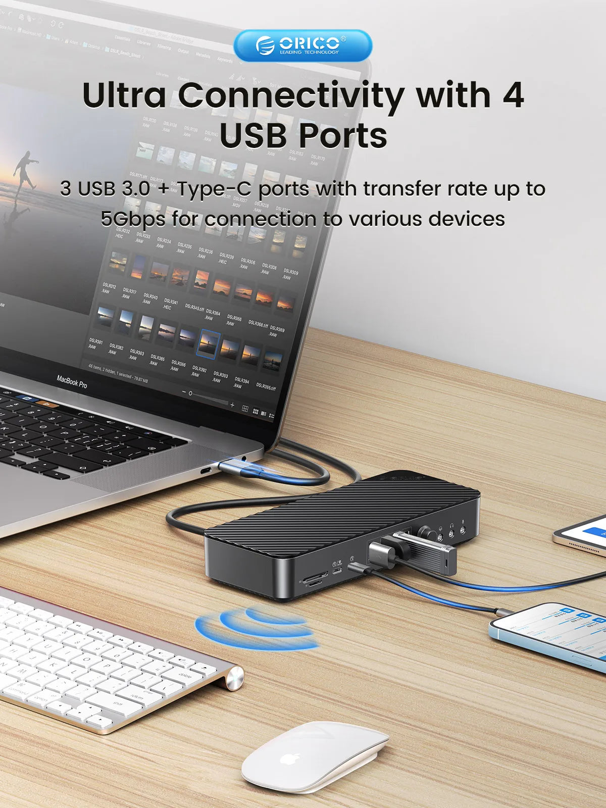 ORICO 19‑in‑1 USB‑C Desktop Docking Station with 4K HDMI, VGA, RJ45, PD Charging